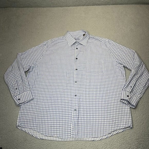 Tasso Elba Shirt Mens 2XL XXL Blue White Gingham Check Button‎ Up Pocket Casual - Picture 1 of 16